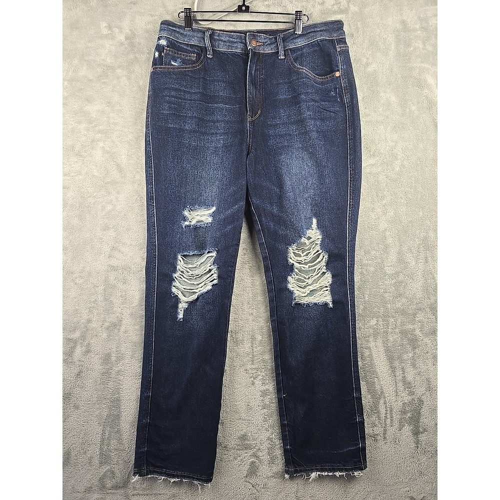 Judy Blue Jeans Women's Size 13/31 Blue High Waisted Straight Fit Distressed